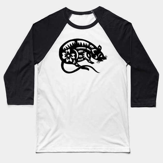 12 Zodiac Animal Signs Paper Cutting Rat Baseball T-Shirt by skstring